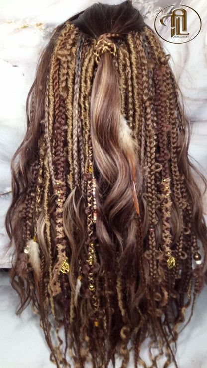 Dread Braid Full Wig Bangs Twist Soft Crochet Boho Synthetic Bohemian Dark Root Ombre Brown Blonde Long Wavy Curly Balayage Wig