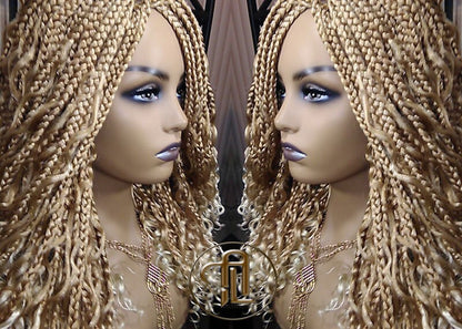 Box Braid Goddess Boho Short Curly Wig Blonde 27 613 Mix Ombre Balayage Honey Blonde Platinum