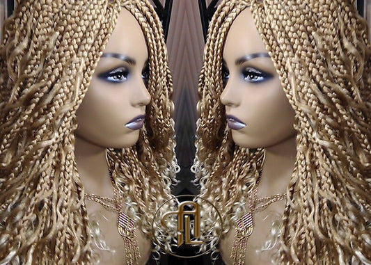 Box Braid Goddess Boho Short Curly Wig Blonde 27 613 Mix Ombre Balayage Honey Blonde Platinum
