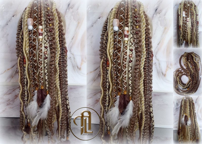 Ponytail Hair Fall Viking Renaissance Extensions Blonde Brown Elements Accents Feathers synthetic box braids hair scrunchie clipin Butterfly