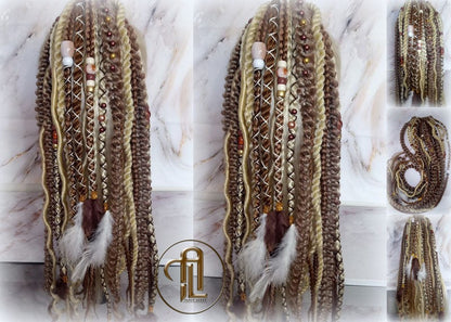 Ponytail Hair Fall Viking Renaissance Extensions Blonde Brown Elements Accents Feathers synthetic box braids hair scrunchie clipin Butterfly