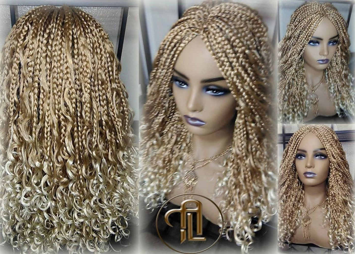 Box Braid Boho Short Curly Wig 14' in Blonde 27 613 Mix Ombre Balayage Honey Blonde Platinum Wig for Black White Women Alopecia
