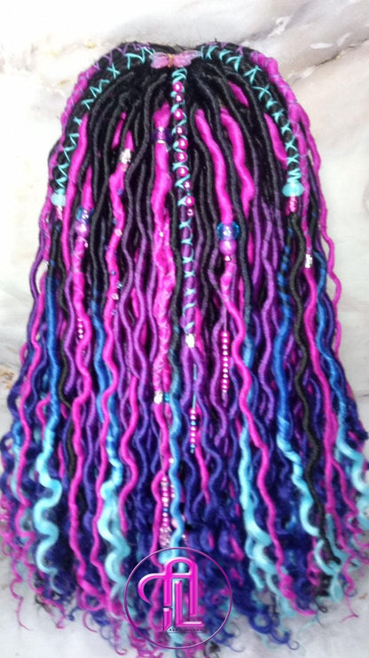 Full Lace Braid Dread Wig Black Blue Pink Purple Ombre Goddess Faux Loc Wig Mermaid long rainbow boho bohemian braids wig