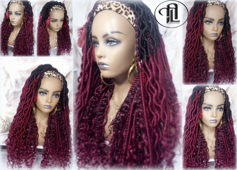 Headband Wig Ombre Black Red Burgundy 530 Dreads Mix Set Twist Soft Crochet Boho Dread Braid Set Bohemian extensions