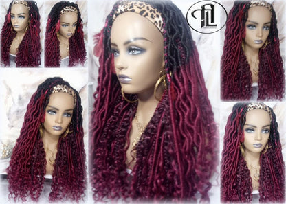Headband Wig Ombre Black Red Burgundy 530 Dreads Mix Set Twist Soft Crochet Boho Dread Braid Set Bohemian extensions
