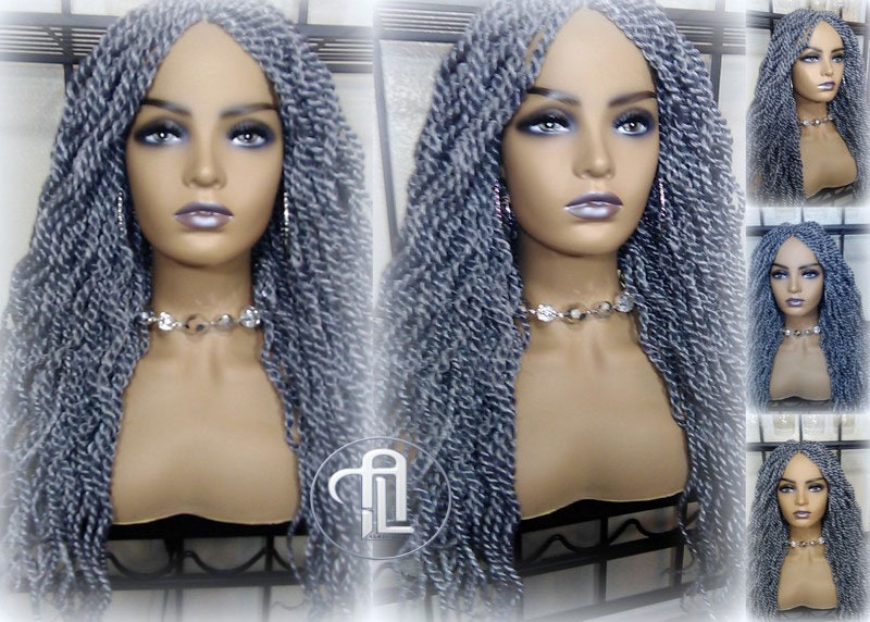 Senegalese Twist Wig Salt Pepper  44 51 Long Wavy Curly Grey Silver Braids Long Straight Small Storm Twist Platinum Braids woc wig