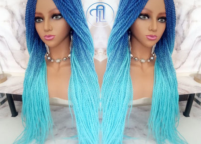 Blue Ombre Senegalese Twist Braid Wig Small Long Gradient Unicorn Mermaid  Braids Light Royal Indigo Blue