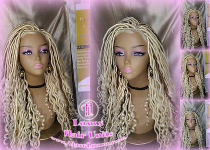 Lace Frontal Lace Front Goddess Faux Locs Wig Baby Hair Platinum Blonde Brown Goddess Faux Locs Dread Loc wigs Gypsy Boho 613