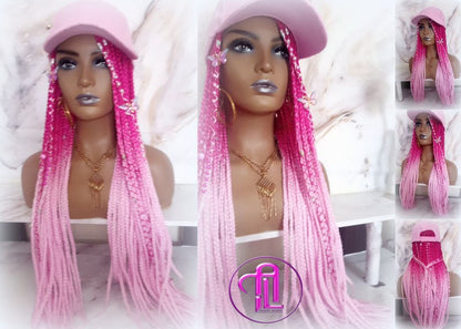 Hot Pink Light Pink Ombre Box Braid Hat Wig  Gym Hat Baseball Cap Braided Hair Hat Wig Cap Chemo Hat Alopecia Breast Cancer Awareness