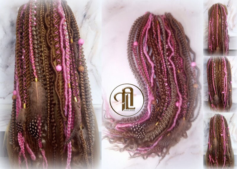 Ponytail Hair Fall Extensions Honey Blonde Pink Ombre Elements Accents Feathers synthetic box braids hair scrunchie clip in Clip on Braids