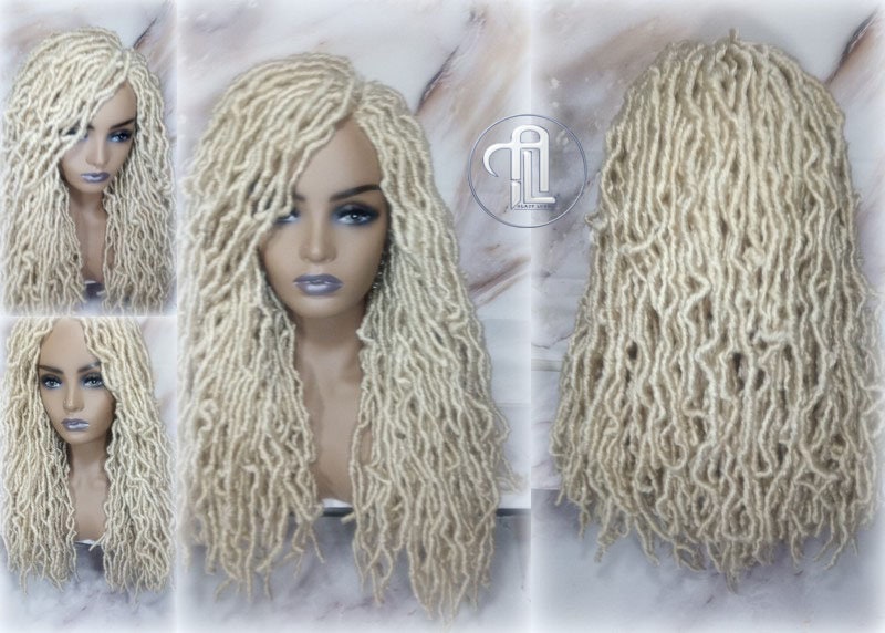 Nu Locs Distressed Soft Locs Platinum Blonde Braided Wig Gypsy Bohemian Boho 613 Goddess Faux Dread Locs Faux Locs