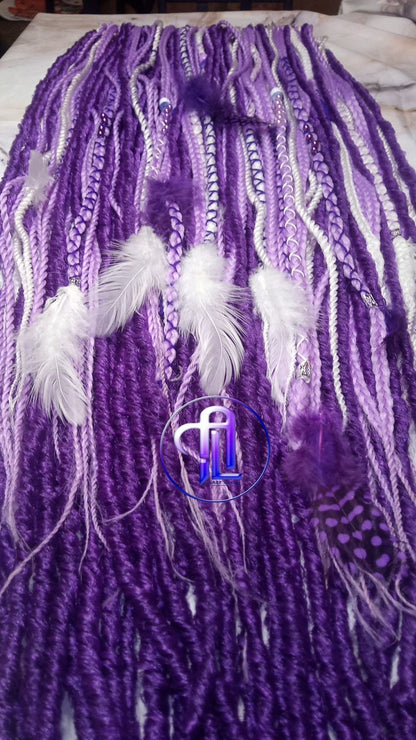 Purple White Dreadlock Extensions  Crochet Dreads Synthetic Dreadlocks Straight Textured Extensions Se Dreads Single Ended Hair Extension