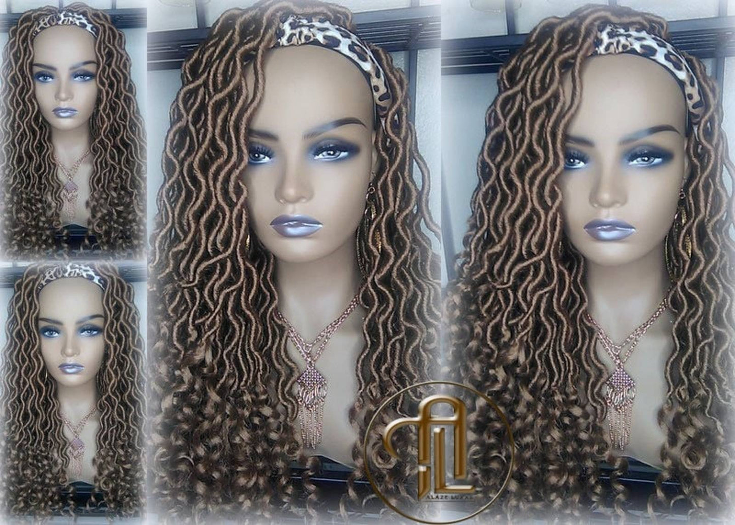 Headband Wig Blonde Honey Goddess Faux Gypsy Bohemian Boho Dread Loc waterfall Wig Blonde #27 Wavy Blonde Crochet Braided Wigs Ready to ship