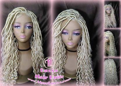 Boho 613 Boho Braid Wig Bohemian Lace Closure Wig Platinum Blonde Goddess Faux Locs Baby Hair Gypsy