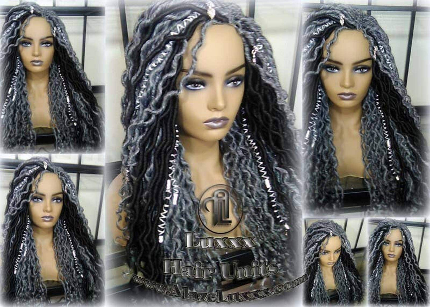 Goddess Faux Dread Locs Salt N Pepper 44 51 Gypsy Boho Silver Black 1B Grey Gray Platinum Storm Wig Unit Wavy