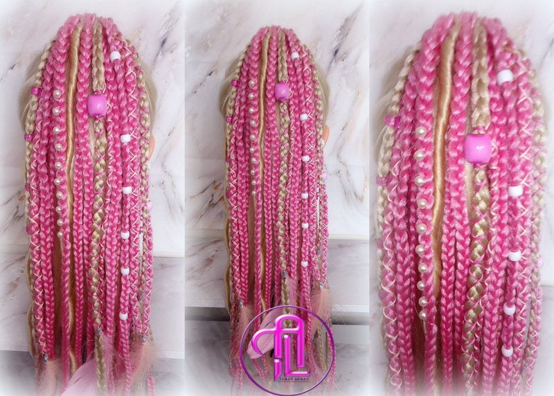 Ponytail Hair Fall Extensions Blonde Pink Ombre Elements Accents Feathers synthetic box braids hair scrunchie clip in Clip on Braids