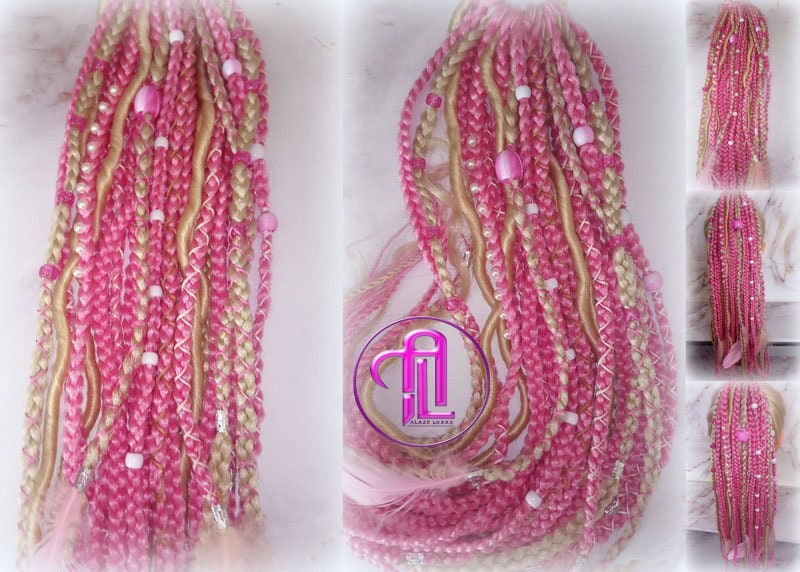 Ponytail Hair Fall Extensions Blonde Pink Ombre Elements Accents Feathers synthetic box braids hair scrunchie clip in Clip on Braids