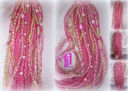 Ponytail Hair Fall Extensions Blonde Pink Ombre Elements Accents Feathers synthetic box braids hair scrunchie clip in Clip on Braids