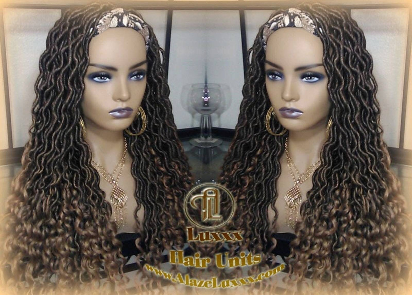 Headband Wig Black Blonde Goddess Faux Loc Wig Long Wavy Blonde Tips Ends 27 Hair Bohemian Boho Gypsy Dread DE SE Dred Lock Braided Wigs