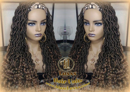 Headband Wig Black Blonde Goddess Faux Loc Wig Long Wavy Blonde Tips Ends 27 Hair Bohemian Boho Gypsy Dread DE SE Dred Lock Braided Wigs