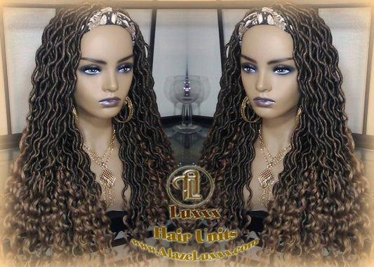 Headband Wig Black Blonde Goddess Faux Loc Wig Long Wavy Blonde Tips Ends 27 Hair Bohemian Boho Gypsy Dread DE SE Dred Lock Braided Wigs