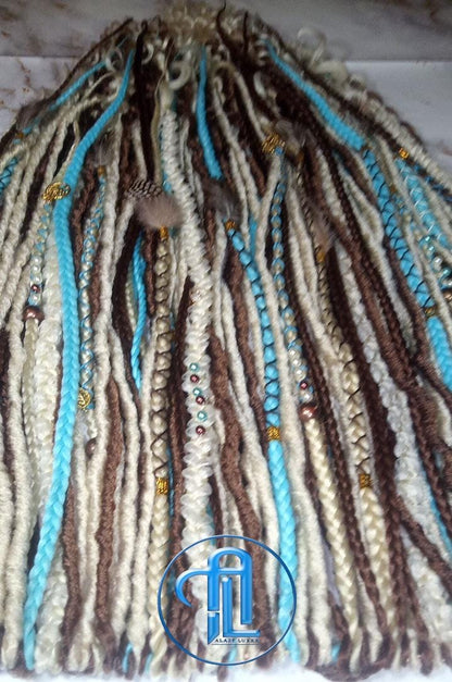 Blue Bohemian Brown Blonde Blue Set Soft boho dreadlocks textured braid wavy SE Full set Curls dreads Dragon Braid Festival Long Jungle Hair