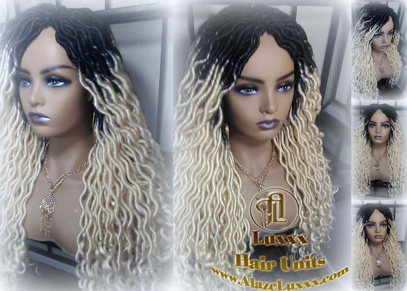 Gypsy Bohemian 613 Goddess Faux Dread Wig 1B Black Blonde Ombre Dark Roots Marley Dred Lock Platinum Braided Wig
