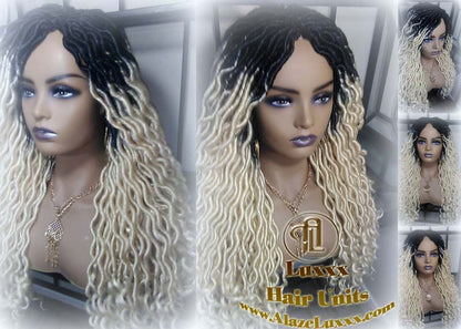Gypsy Bohemian 613 Goddess Faux Dread Wig 1B Black Blonde Ombre Dark Roots Marley Dred Lock Platinum Braided Wig
