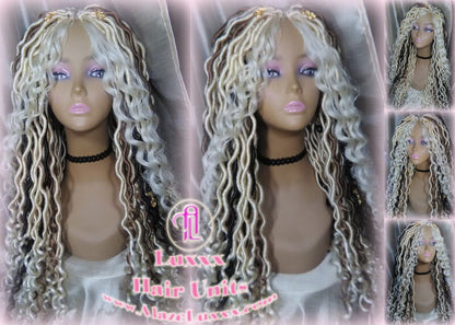 Goddess Faux Boho Platinum Blonde Braid Wig Gypsy Bohemian  Dread Locs Wig Honey Blonde Brown #613 #27 #4 Wavy  Dred  Lock Alopecia Cosplay
