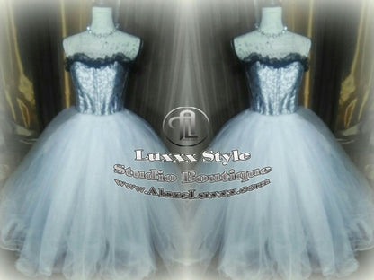 Silver White TuTu Tulle Corset Skirt Wedding Prom Party Dress Quinceanera Sweet16 Bridesmaid Burlesque Homecoming Cosplay EDC RAVE Festival