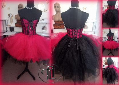 Valentines Day Dress Skirt Corset Outfit Red Black Hi Low Skirt Harley Quinn Hearts Cupid Ready to Ship