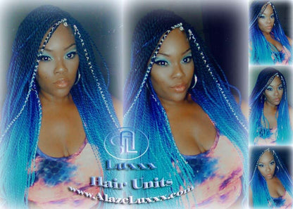 Blue  Unicorn Mermaid Wig Senegalese Twist Braid Wig Blue Ombre Small Long Micro Braids Royal Baby Sky Sale Alopecia Blue Braids