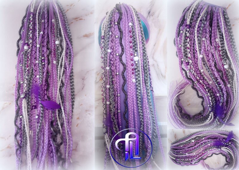 Ponytail Hair Fall Extensions Purple Grey White Elements Accents Feathers synthetic box braids hair scrunchie clip in Clip on Braids