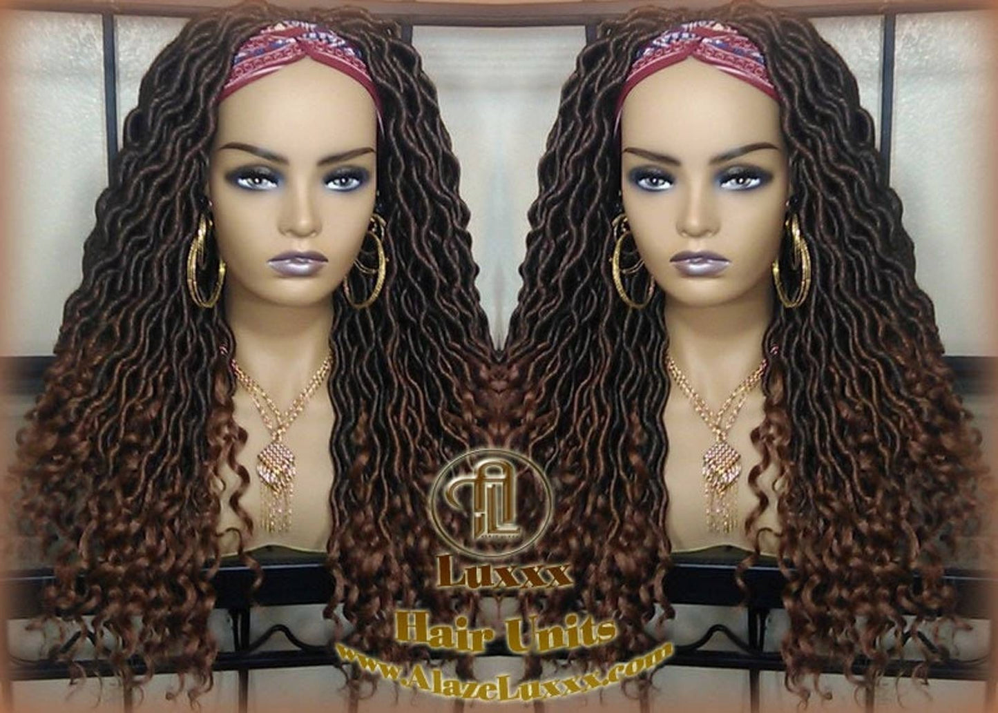 Bohemian Boho Gypsy Headband Wig Black Brown Goddess Faux Loc Wig Long Wavy Brown Tips Ends 30 Hair Dread DE SE Dred Lock Braided Wigs