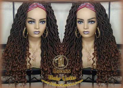 Bohemian Boho Gypsy Headband Wig Black Brown Goddess Faux Loc Wig Long Wavy Brown Tips Ends 30 Hair Dread DE SE Dred Lock Braided Wigs