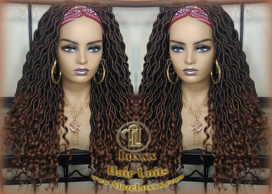 Bohemian Boho Gypsy Headband Wig Black Brown Goddess Faux Loc Wig Long Wavy Brown Tips Ends 30 Hair Dread DE SE Dred Lock Braided Wigs