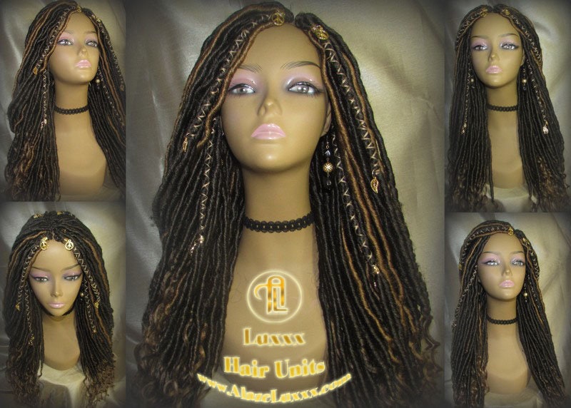 Long Wavy Goddess Faux Locs Blonde Honey 27 Brown Hair Gypsy Bohemian Boho Dread Loc 27 DE SE Dred Lock  Braided Wigs Carnival Festival Hair