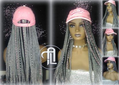 Silver Grey Black Box Braid Hat Wig  Gym Hat Baseball Cap Braided Hat Wig Women Hair Summer Winter Hat Hair Cap Wig Hat Chemo Hat Alopecia
