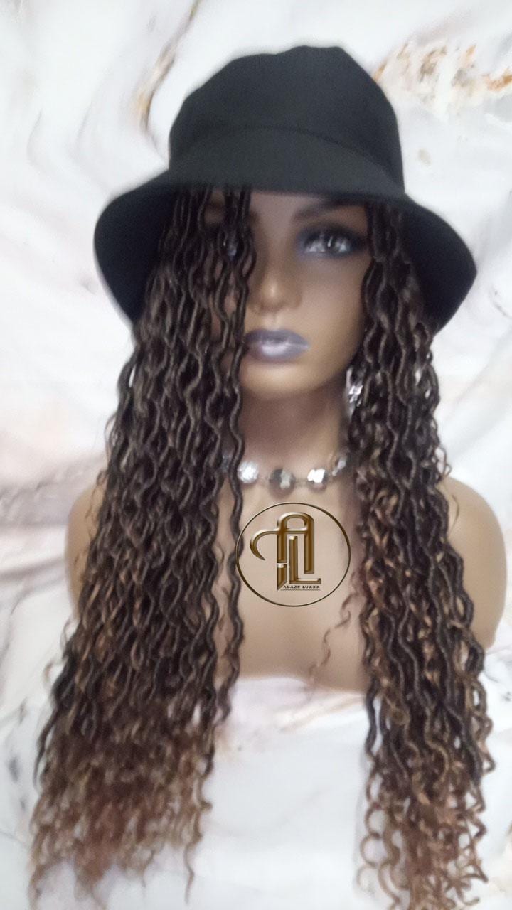 Bucket Hat Boho Goddess Locs  Ombre Brown Blonde Loc Wig Hat  Faux Locs Hat Wig  Dreads Locs Cap  Alopecia Chemo Hair Thinning Fisherman Hat