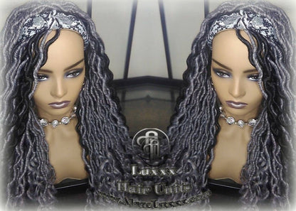 Headband Wig Goddess Faux Dread Locs Salt N Pepper 44 51 Black Gypsy Boho Silver Black 1B Grey Gray Platinum Storm Wig Unit Wavy