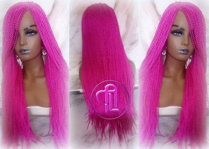 Hot Cosmic Pink Senegalese Twist Braid Wig Small Long Unicorn Mermaid Wig Sale Alopecia Braids Hot Pink Magenta Braids Twists