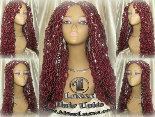 Braided Faux Wig Rich Red Black Goddess Loc Bohemian Boho Dread DE SE Dred Lock Crochet Braided Wig Costume Carnival Festival Hair fairy wig
