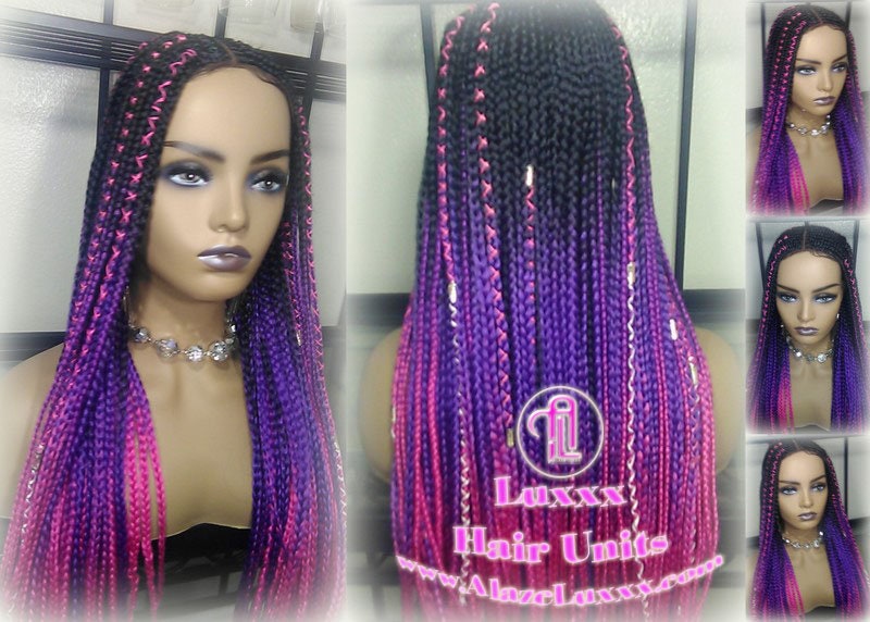 Cornrow Black Purple Pink Ombre Lemonade Braid Wig Lace Closure Baby Hair Box Braids Mermaid Unicorn Rainbow Hair