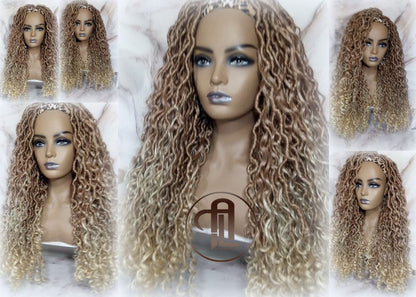 Headband Wig Blonde Mix 27 613 Boho Honey Blonde Goddess Faux Locs Gypsy Bohemian Boho Wig Blonde Marley Curly Waterfall Hair Braided Wig