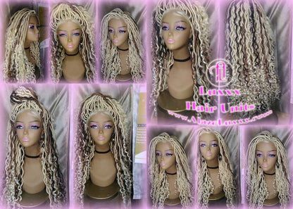 Lace Frontal Lace Front Goddess Faux Locs Wig Baby Hair Platinum Blonde Brown Goddess Faux Locs Dread Loc wigs Gypsy Boho 613