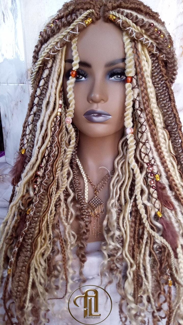 Dread Braid Wig Honey Blonde 27 613 White Blonde Brown Braids Dreads Mix Set Twist Soft Crochet Boho Dread Braid Set Bohemian extensions