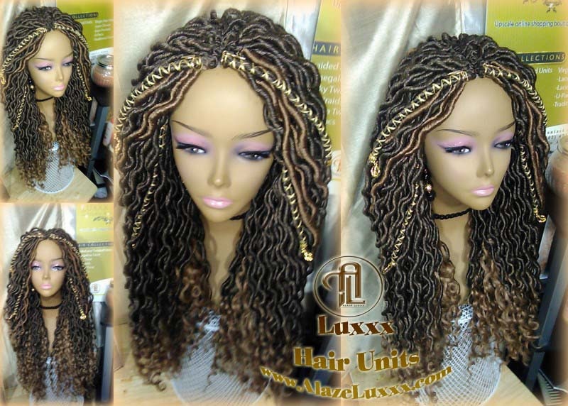 Distressed Dread DE SE Dred Lock Braided Wigs Brown Blonde Goddess Faux Loc Wig  Long Wavy Blonde Tips Ends 27  Hair Bohemian Boho Gypsy