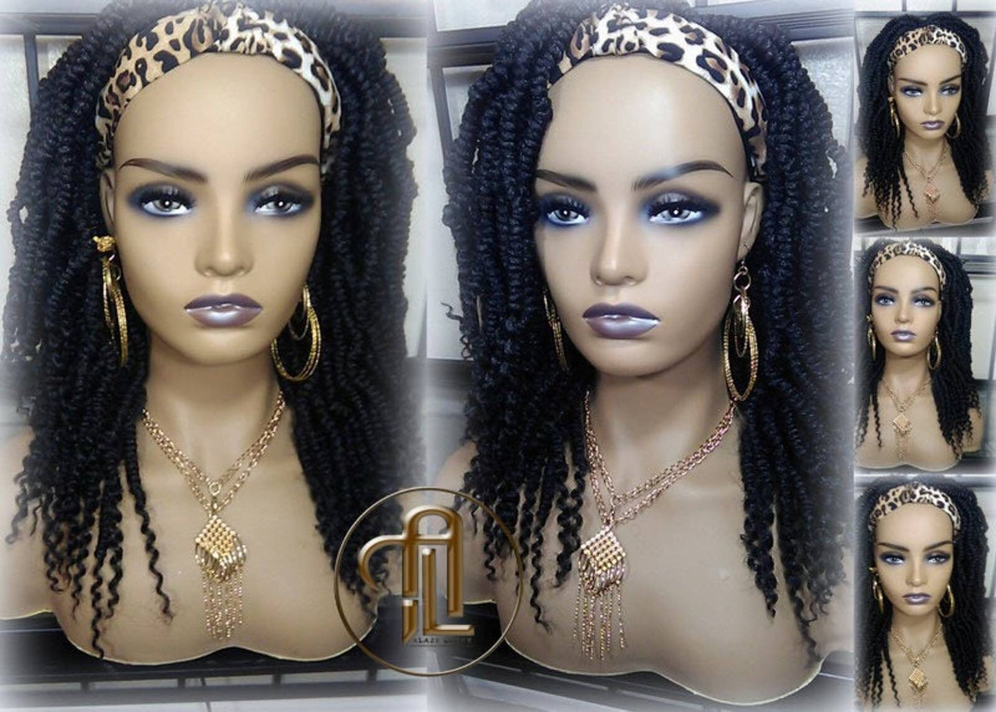 Headband Wig 14in' Passion Twist Short Black 1B Mini Small Fluffy Irregular Bomb Spring Kinky Bohemian Boho Water Wave Hair twist hair