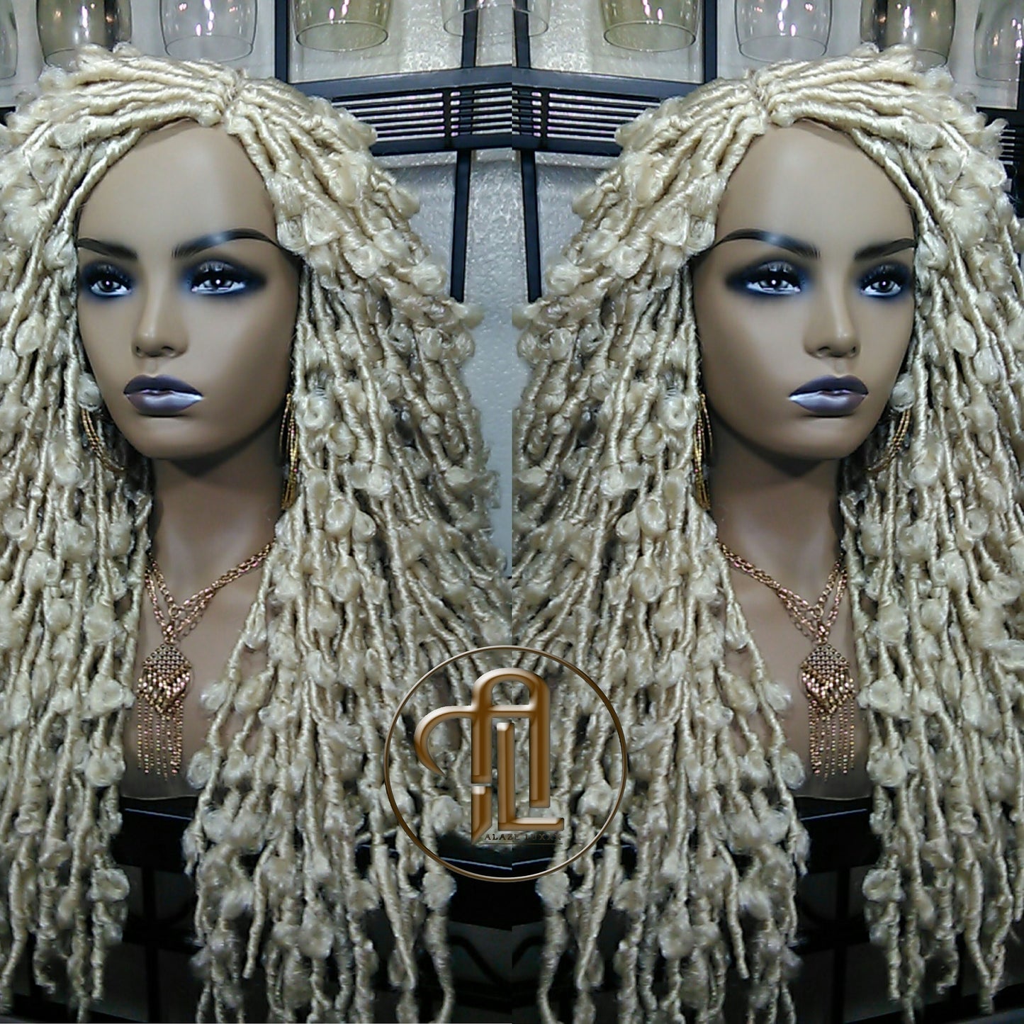 Butterfly Locs Platinum Blonde 613 Braided Wig Large Long  Boho Wig Blonde #613  Messy Hair Wig Distressed Butterfly Locs Ready to ship