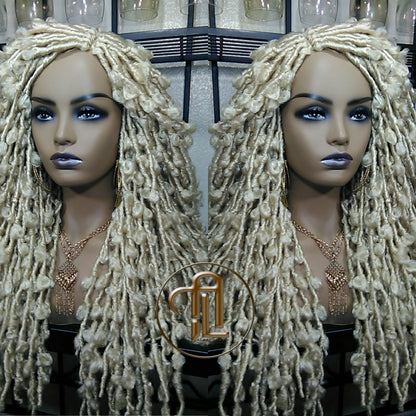 Butterfly Locs Platinum Blonde 613 Braided Wig Large Long  Boho Wig Blonde #613  Messy Hair Wig Distressed Butterfly Locs Ready to ship